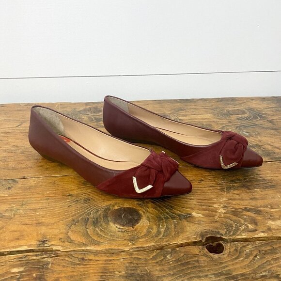 Antonio Melani Suede Pointed Toe Bow Comfort Flats in Burgundy, Women's Size 6.5 - Picture 6 of 17